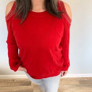 Michael Kors shoulder cut out red sweater